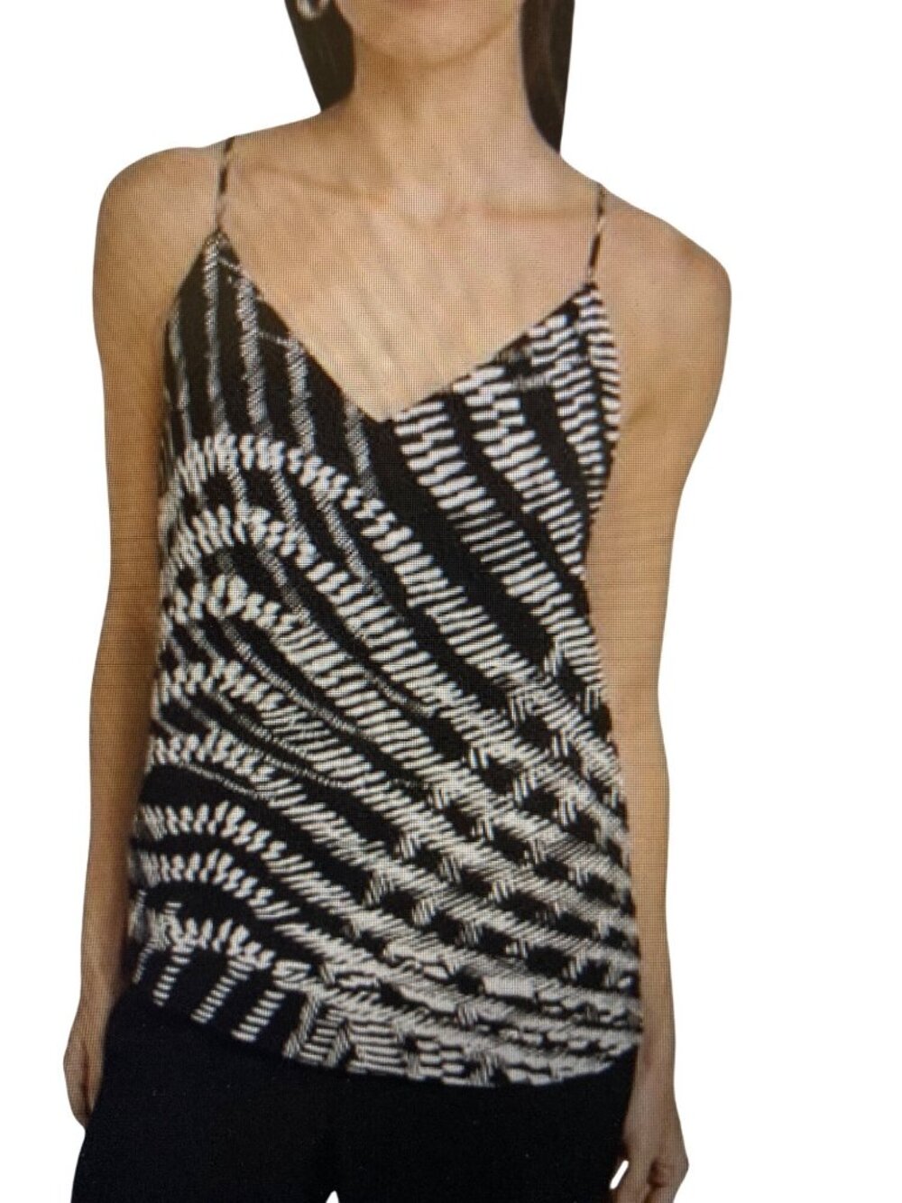 CALVIN KLEIN WOMENS PRINTED V-NECK CAMISOL BLACKCREAM XL  NWT